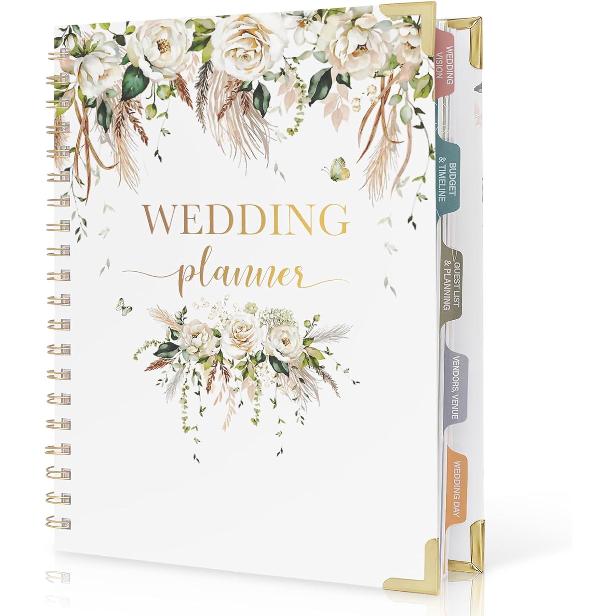 Boho Wedding Planner Book and Organizer, Bridal Wedding Planning Binder with Tabs, Pockets, Checklists, Calendars, Engagement Gift for Newly Engaged Couples, 8x10.8"