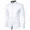 thumbnail image 4 of VSSSJ Button Down Shirts for Men Regular Fit Solid Color Patchwork Long Sleeve Lapel Shirt Casual Comfortable Commuting Work Blouse Tops White L, 4 of 8