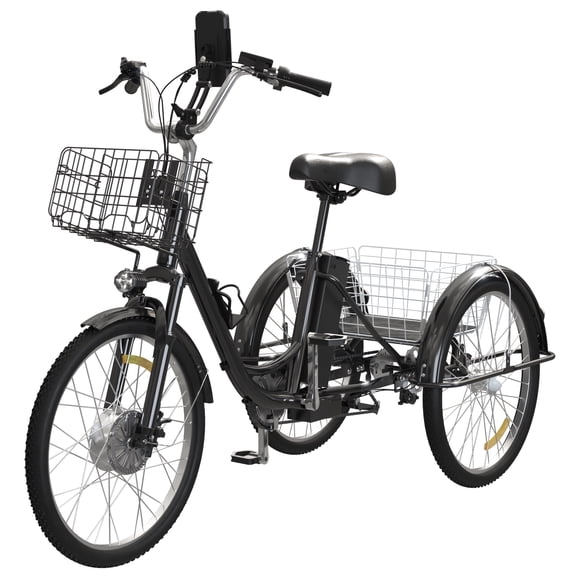 HAROMA Electric Tricycle for Adults, Black Electric Trike Motorized Three Wheel Electric Bicycle with 7 Speeds and Large Basket, 350W 48V Adult Electric Tricycle