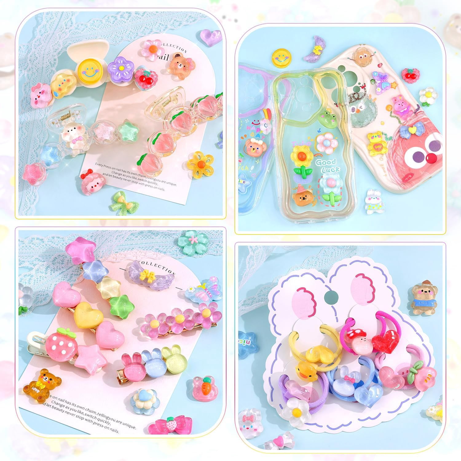 100Pcs 4 Mixed Colors Slime Charms Assorted Cute Jelly Embellishments, Random Bulk Flatback Resin Ornament Bear Star Kawaii Slime Accessories for Phone Junk Case, Scrapbooking Crafting & DIY Decor