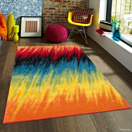 AllStar Woven High Quality Frieze Colorfun. Burst of Colors. Contemporary. Modern Transitional Design Area Rug (5' x 6' 11