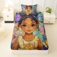 thumbnail image 3 of Castle Fairy Cartoon Black Girl Twin Sheets 3pcs,Watercolor Flying Butterflies Bedding,Brown Blue,1 Fitted Sheet, 1 Flat Sheet and 1 Pillowcase, 3 of 6