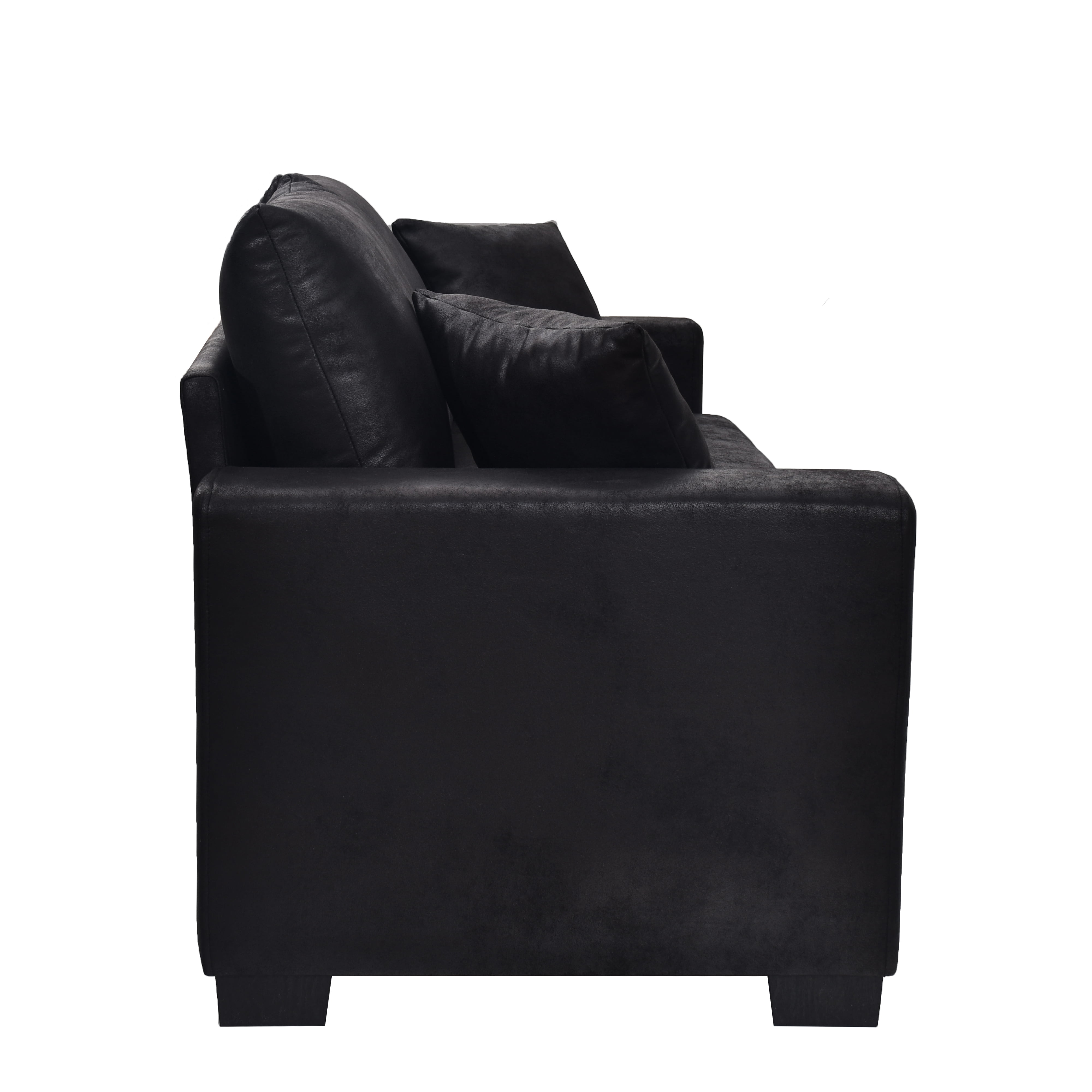 Two-Seater Sofa 69-Inch with Foil Fabric and 2 Throw Pillows Included, Modern Loveseat and Apartment Couch for Living Room Bedroom, Black