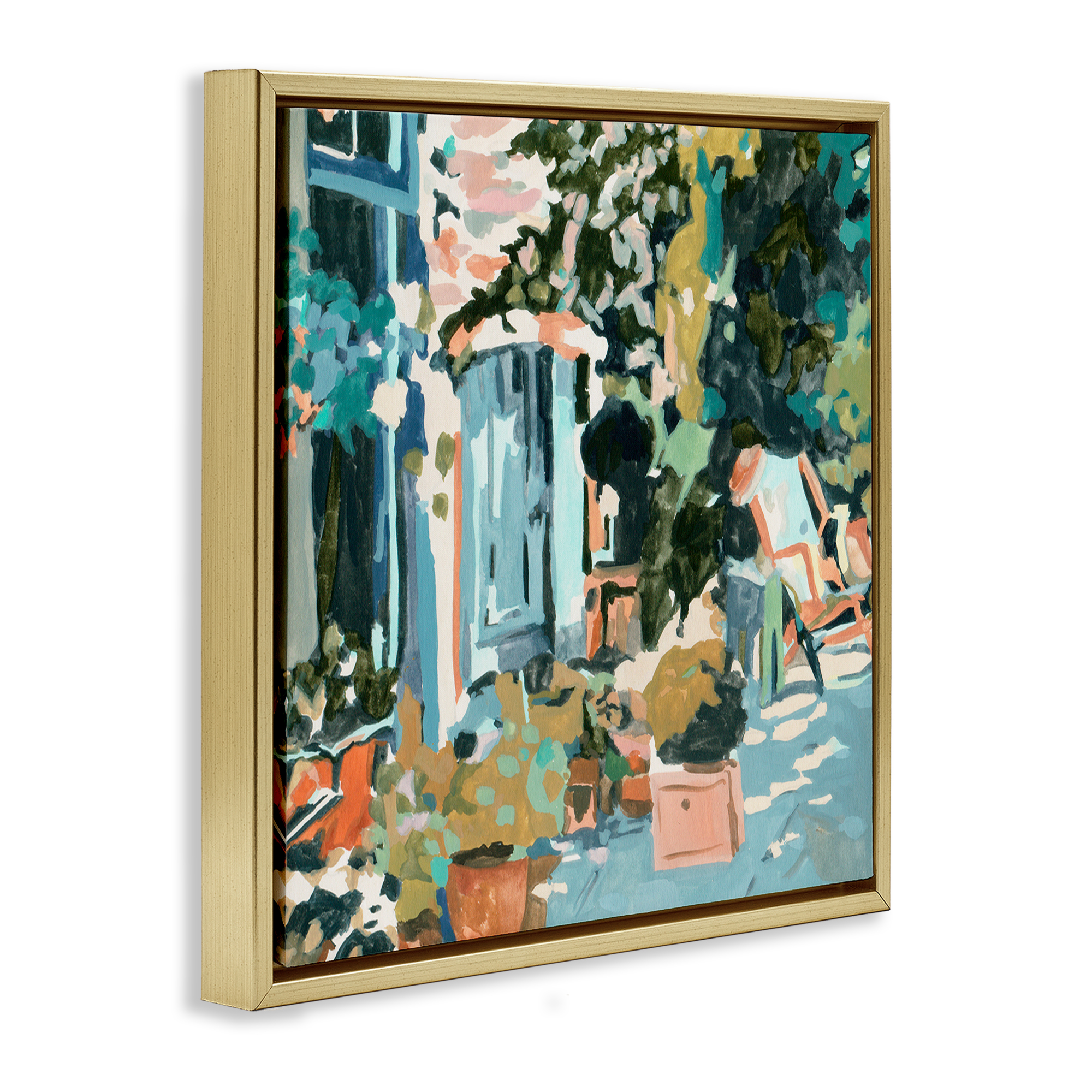 Stupell Industries Abstract Cityscape Architecture Scenic & Cityscapes Painting Gold Floater Framed Canvas Art Print Wall Art, 25 x 25