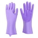 thumbnail image 3 of Guantes de silicona para lavavajillas, guantes reutilizables para lavavajillas, cepillo de limpieza resistente al calor con esponjas para cocina, limpieza, baño, lavado de coches (púrpura), 3 of 5