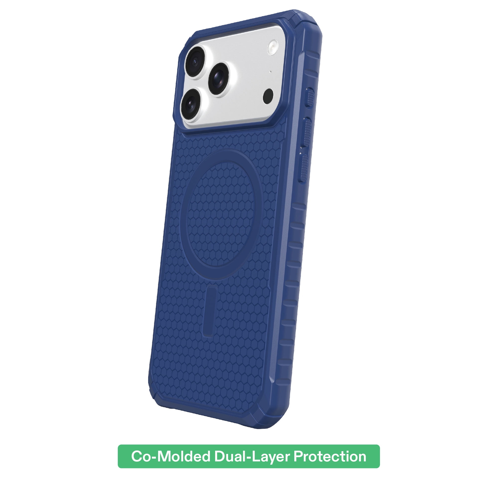onn Honeycomb Dual-Layer Phone Case for iPhone 18 Pro / 17 Pro, MagSafe Compatible - Blue