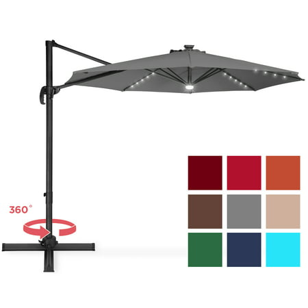 Best Choice Products 10ft Solar LED 360 Degree Rotating Cantilever Offset Market Patio Umbrella Shade for Deck, Garden, Poolside w/ Easy Tilt, Smooth Gliding Handle -