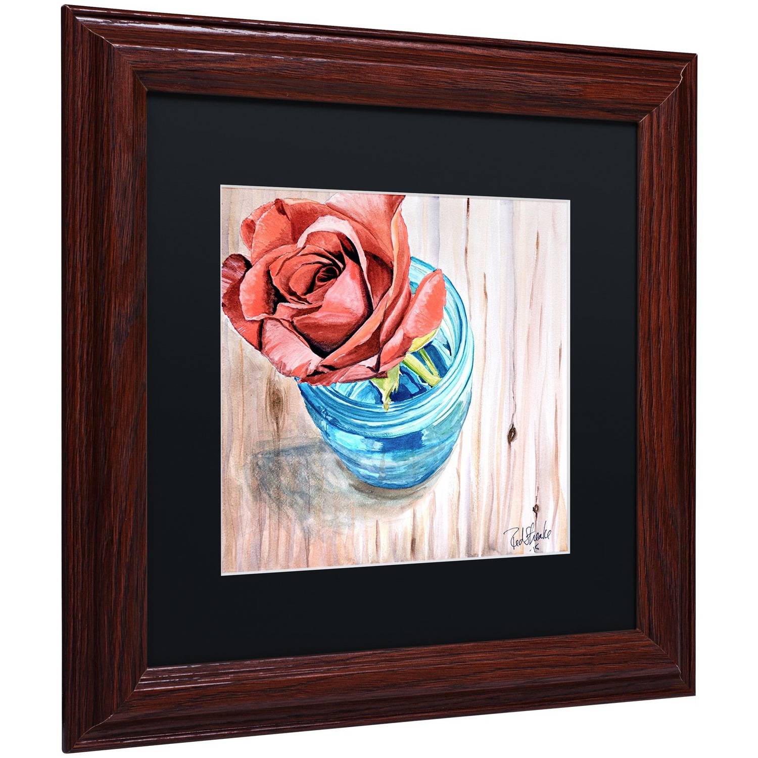 Trademark Fine Art "Rose in Jar" Canvas Art by Jennifer Redstreake Black Matte, Wood Frame