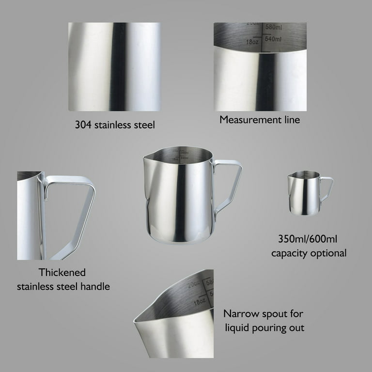 Agatige Milk Frother Cup, Stainless Steel Milk Frothing Pitcher 21oz/600ml  Espresso Milk Steaming Pitcher Cappuccino Coffee Machine Accessories Milk