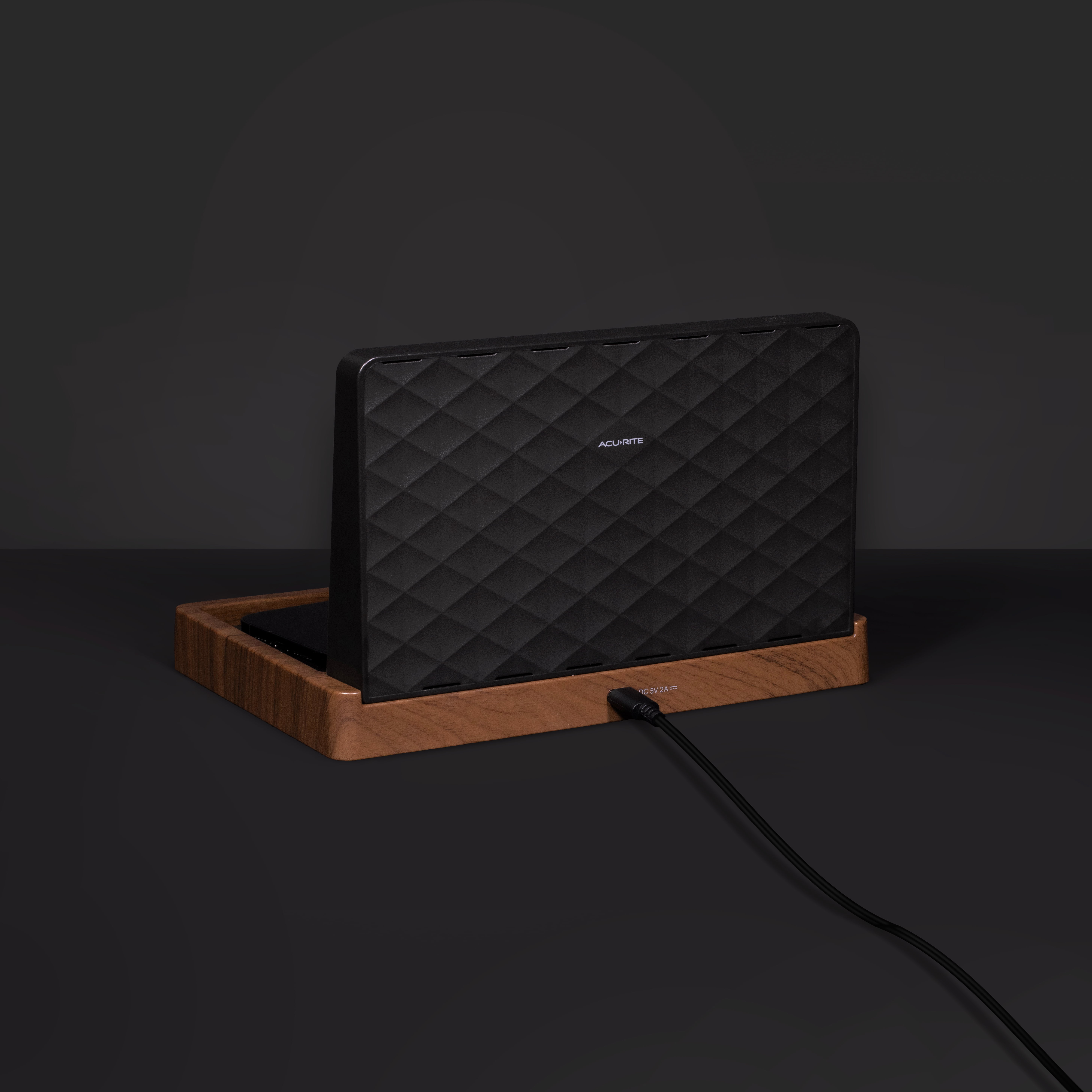AcuRite Weather Valet Charging Pad Alarm Clock, Black with Walnut Finish