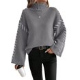 thumbnail image 3 of Women'S Chunky Knit Sweaters Fall Long Sleeve Mock Neck Oversized Pullover Tops Winter Fashion Clothes Grey L, 3 of 10