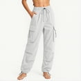 thumbnail image 2 of LAJPXKHY Cargo Pants for Women Joggers Workout Baggy Drawstring High Elastic Waisted Wide Leg Running Hiking Trousers with Pockets, 2 of 6