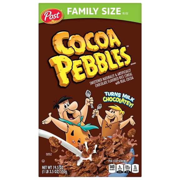Pebbles Cocoa PEBBLES Cereal, Chocolatey Kids Cereal, Gluten Free Rice Cereal, 19.5 OZ Family Size Cereal Box