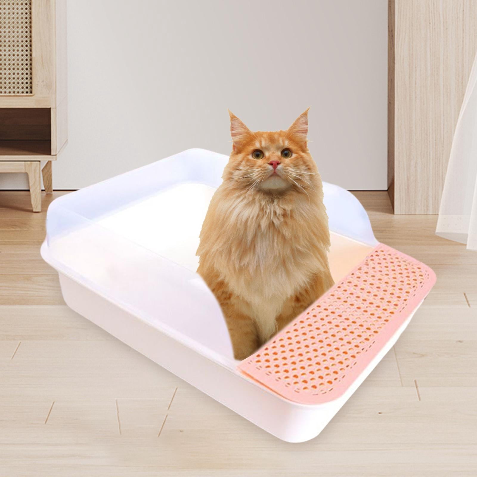 Open Tray Semi Enclosed Kitty Durable Easy Cleaning Removable Non Toilet for Indoor Cats Rabbit Pink White Large
