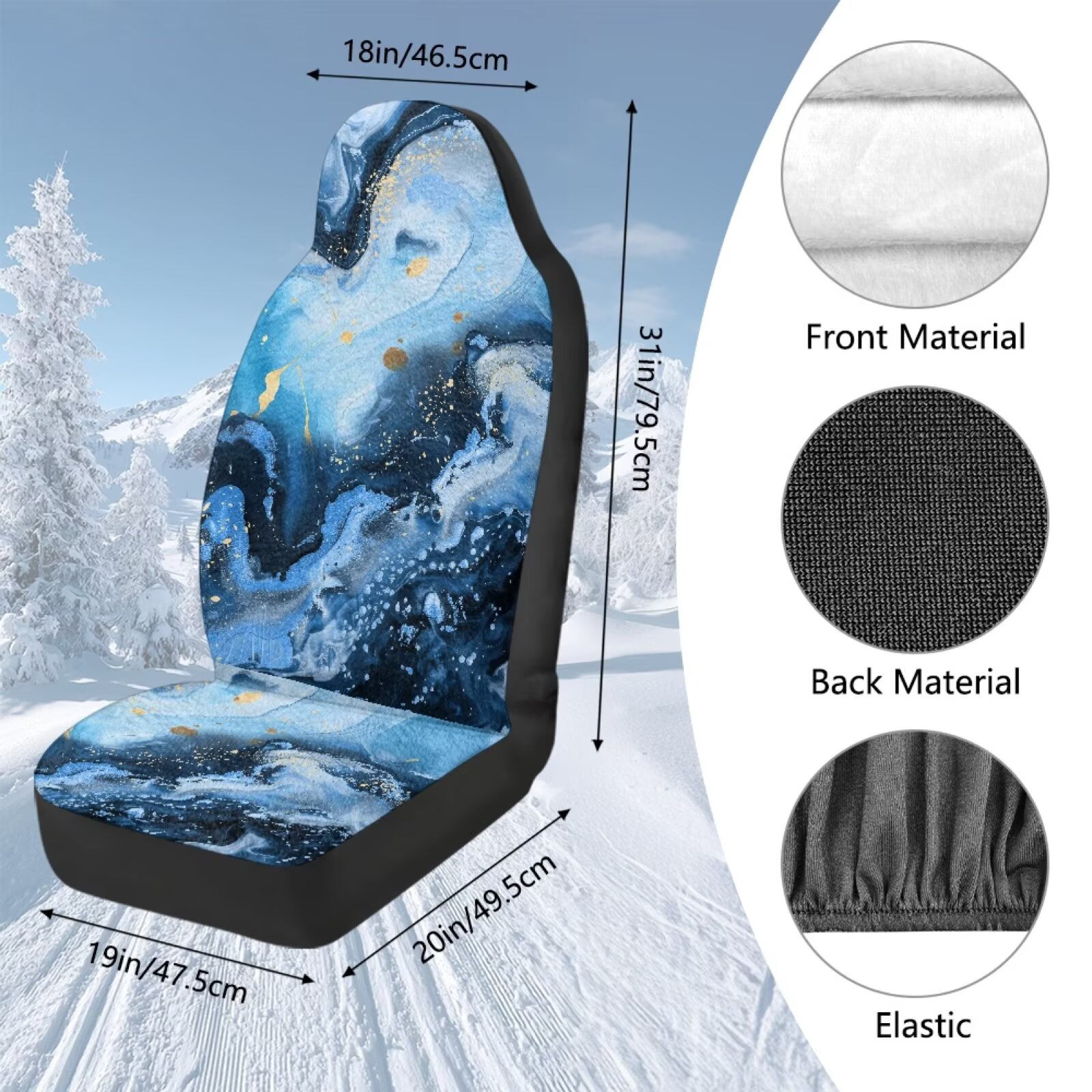 Uorisanigo Car Seat Covers 2 Pcs - Blue Marble Bucket High Back Car Front Seat Covers Soft Flurry Bucket Seats Cushion Universal Fit for SUVs/Vans/Trucks, Cars Accessories
