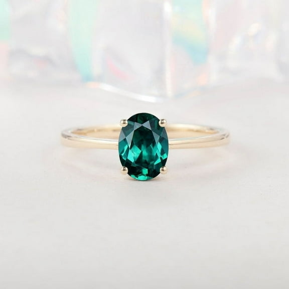 Natural Emerald Gemstone Ring, Oval Cut Ring, 925 Yellow Gold Plated Sterling Silver Ring Wedding Gift For Him