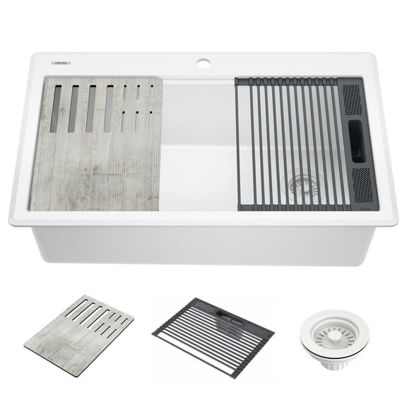 Delta 75A933-33S Everest 33” Workstation Kitchen Sink Top Mount Drop-In Granite Composite