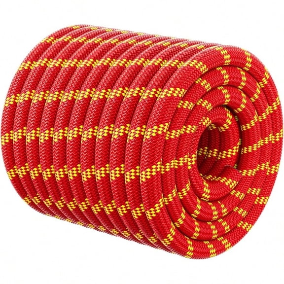 Double Braided Arborist Rigging Rope 1/2 in X 100 ft 48 Strands Outdoor Pulling Heavy Duty Polyester Bull Rope for Swing Tree Work Camping Rescue Hiking Red