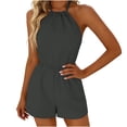 thumbnail image 4 of Favoffer Women Halter Neck Jumpsuit Backless Solid Color Romper Elastic Waist Pocketed One Piece Shorts Loose Casual Overalls for Beach Party Daily, 4 of 9