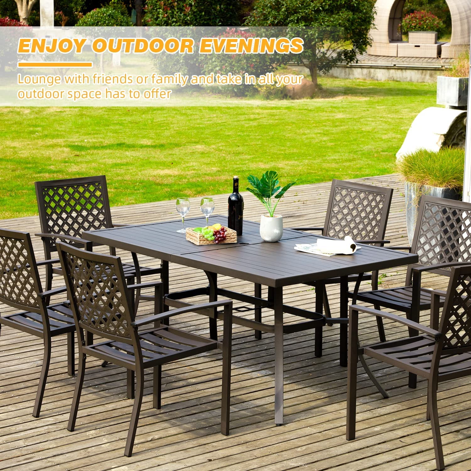 Garden Table and Chairs with Umbrella Hole for Backyard JOIVI 3 Piece