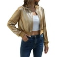 thumbnail image 2 of Dolkfu Womens Jackets Fall Sequin Gold Cropped Bomber Jacket Zip Up Lightweight Streetwear Womens Winter Coat L, 2 of 7