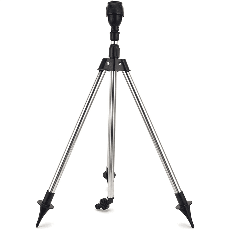 Telescopic Automatic Rotating Sprinkler Tripod Irrigation Artifact with One Sprinkler and Two Nozzles,1 x tripod 2 x Sprinkler head,Black
