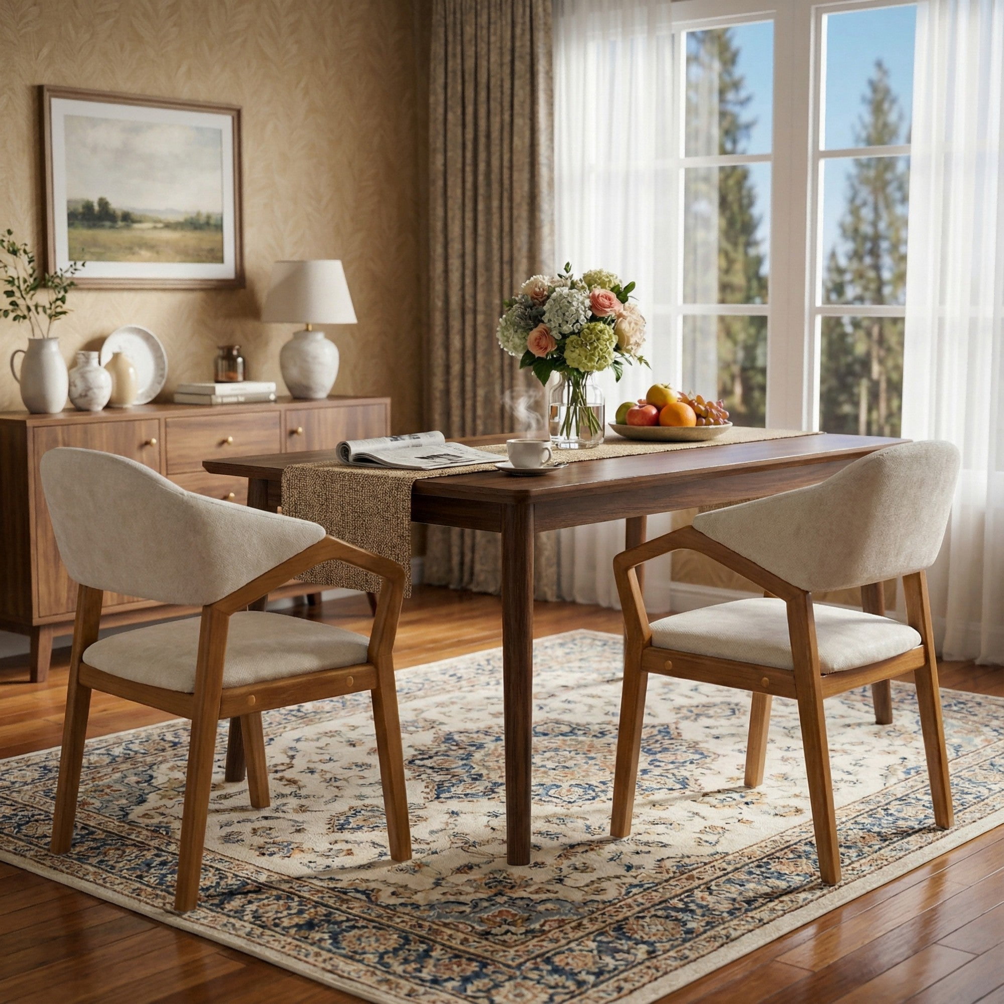 Sailvan Set of 2 Upholstered Dining Chairs with Armrests,Oatmeal Chenille Kitchen Chairs with Sturdy Wood Frame,300lb Capacity Beige