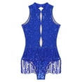 thumbnail image 7 of Doomiva Women's Shiny Sequins Tassel Latin Jazz Dance Leotard Bodysuit Sleeveless Backless Dance Dress Royal Blue L, 7 of 7