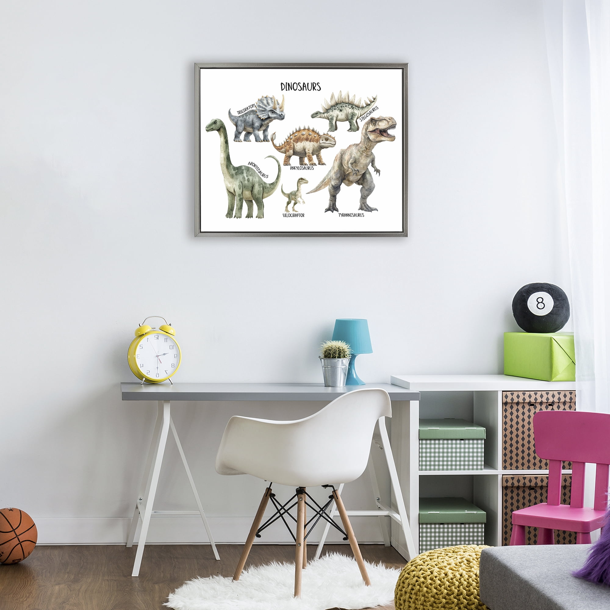 Stupell Industries Meet The Dinosaurs Gray Framed Floater Canvas Wall Art, design by Christine Simpson Art