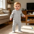 thumbnail image 3 of gdxvjhbj Baby Boy Newborn Clothes Baby Boy Polo Romper Long Sleeve Solid Romper Cotton Linen Jumpsuit Collared Romper Infant One-Piece Outfit 0 3 6 9 12 18 24 Months (Grey,0-3 Months), 3 of 4