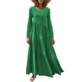 thumbnail image 2 of Franhais Women  Plus Size Loose Long Dress Solid Color Round Neck Long Sleeve Asymmetric Swing Dress, 2 of 5