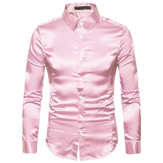 Gureui Men Fashion Wild Business Shirts Solid Color Turn-Down Collar Long Sleeve Button-Down Blouses Party Work Office Tops
