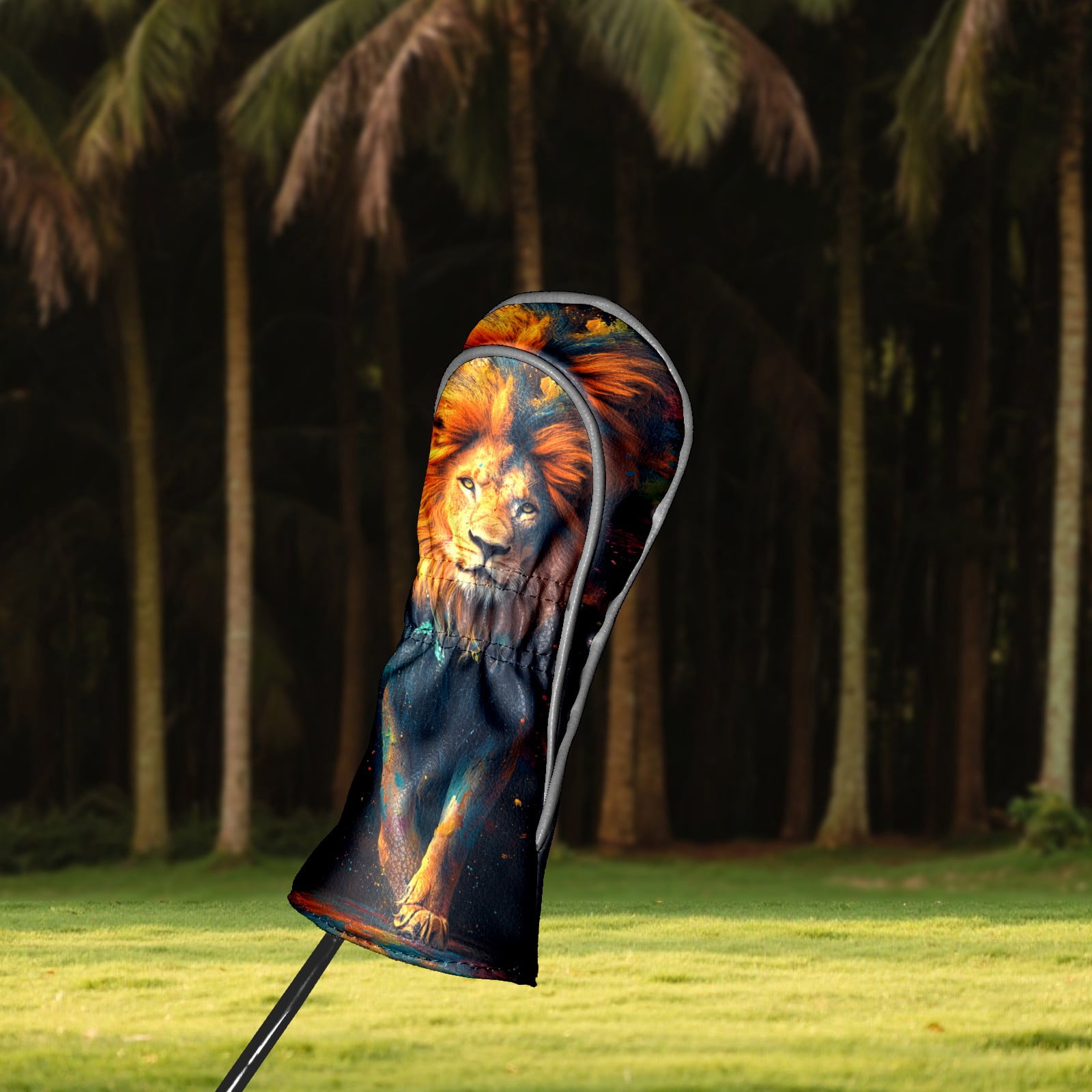 Golf Club Covers PU Leather Waterproof Head Covers for Fairway Woods Hybrids Graffiti Lion