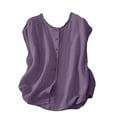 thumbnail image 7 of UAMVSH Womens Button Down Shirt Casual Sleeveless T-Shirt Summer Pleated Crewneck Loose Fit Tops Beach Vacation Outfits, 7 of 7