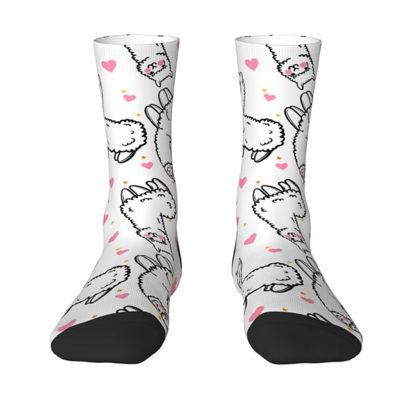Uemuo Alpacas and Hearts Pattern Women's Crew Socks, Soft Durable Breathable Moisture-Wicking with Odor Control Cotton socks