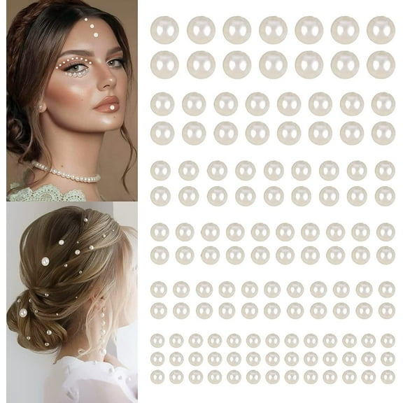 2800 Pcs Self Adhesive Pearl Stickers, White Flat Back Pearls Makeup Stickers for Face Beauty Makeup Nail Art Cell Phone DIY Crafts Home Decor Scrapbooking Embellishments, 3mm/ 4mm/ 5mm/ 6mm