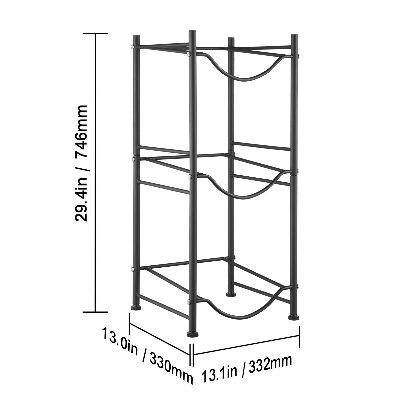 3-Tier Water Jug Holder 13" x 13" x 29", Cast Iron, 125.7 lbs Capacity, High Guardrails, Adjustable Feet for Living Room Kitchen Garage