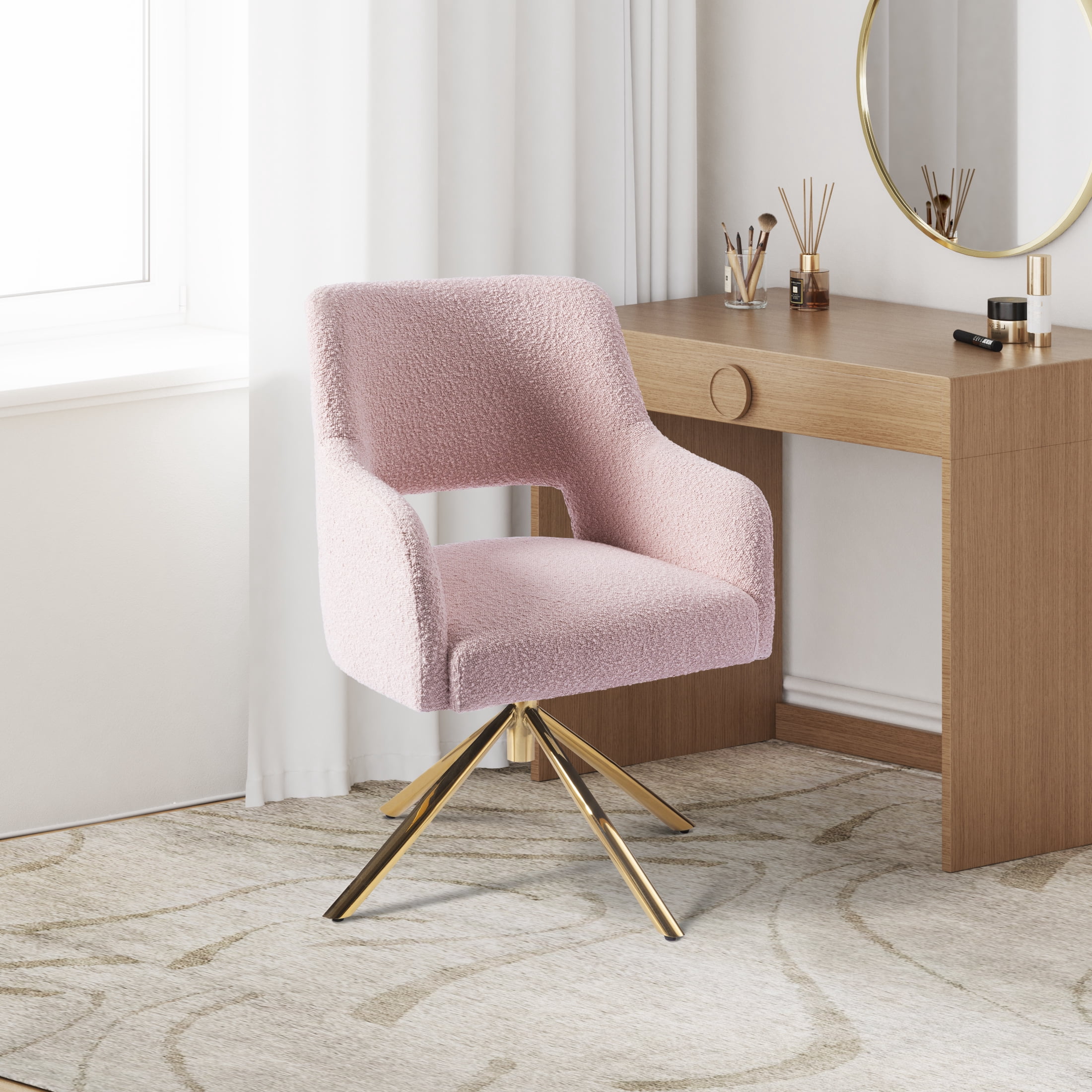 Mid-Century Modern Water and Stain Resistant Boucle Fabric Upholstered Swivel Accent Chair, Dusty Peach