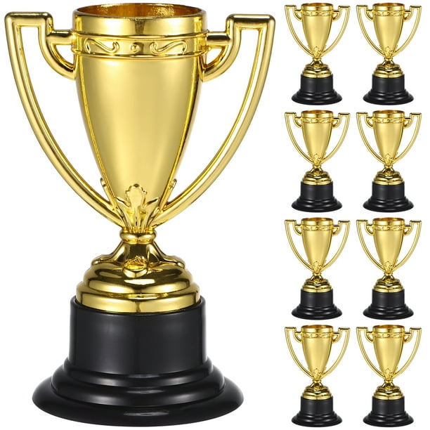 24 piezas Mini trofeo dorado Premios de recompensa de plástico Decoración Jardín de infantes Trofeo de premios de regalo para niños con base negra para juegos de competencia