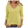 thumbnail image 6 of Otntypg Womens 3/4 Sleeve Tops Plus Size Casual Scalloped V Neck Tunic T-Shirts Loose Oversized Dressy Basic Pullover Blouse Trendy 2025 Fall Outfit Clothes Yellow#04 M, 6 of 8