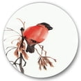 thumbnail image 2 of Designart - Red Bullfinch Bird On A Branch - Traditional Metal Circle Wall Art, 2 of 5