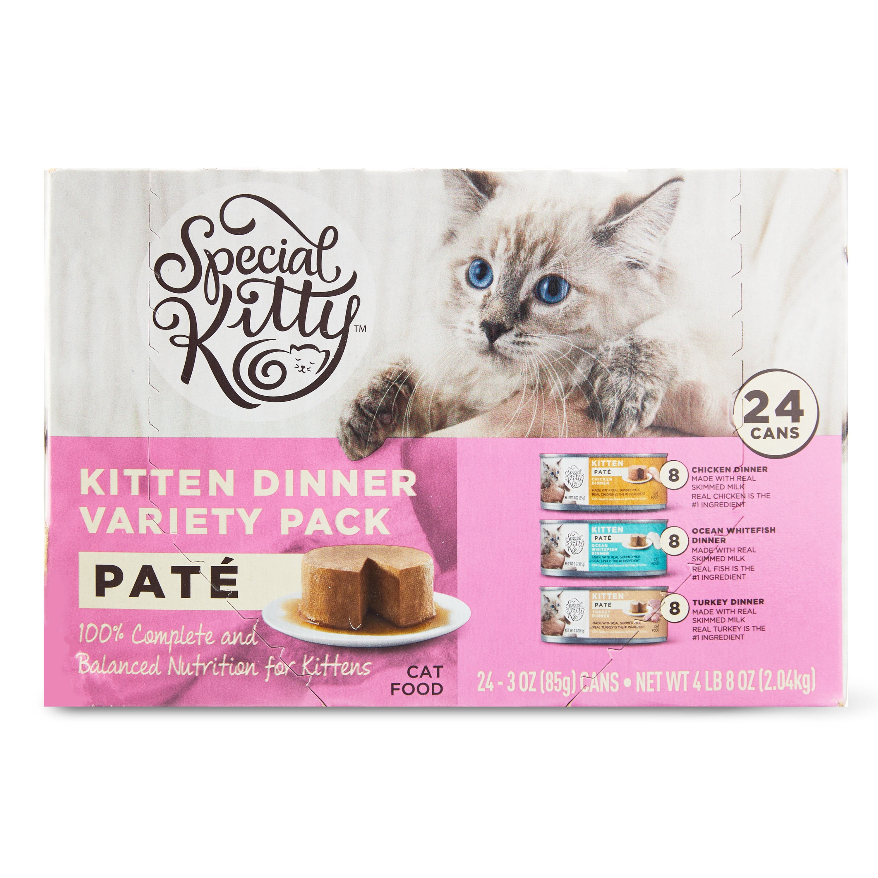 Special Kitty Kitten Dinner Variety Pack Pate Cat Food, 3 oz Cans (24