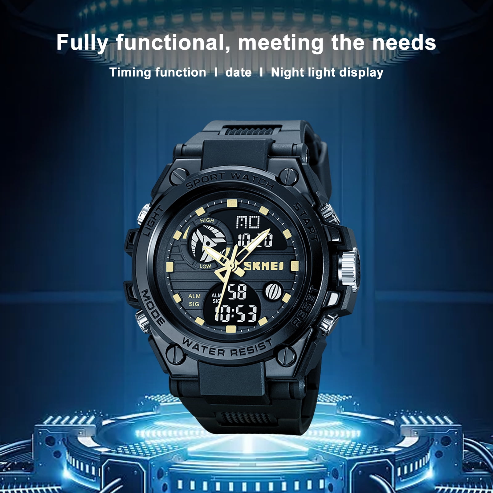 SKMEI Mens Digital Watch Sport Waterproof Watch Analog Military Tactical Watches LED Backlight Alarm Stopwatch Wrist Big Face Watches