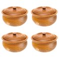 thumbnail image 1 of Ripple Teak Wood Bowl with Lid - Jumbo 4-Pack, 1 of 5