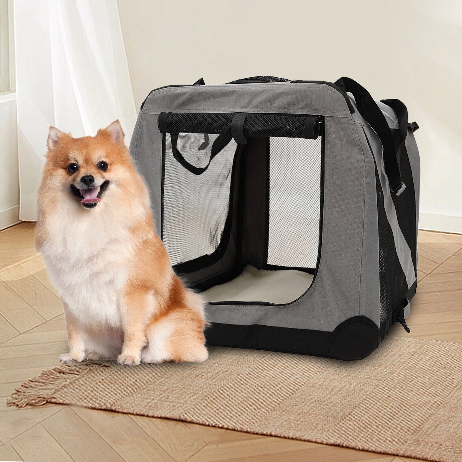 Grey Folding Portable Pet Travel Case Pet Dog Cat Carrier Crate Oxford Pet Bag Grey 27.5*20.5*20.5inch