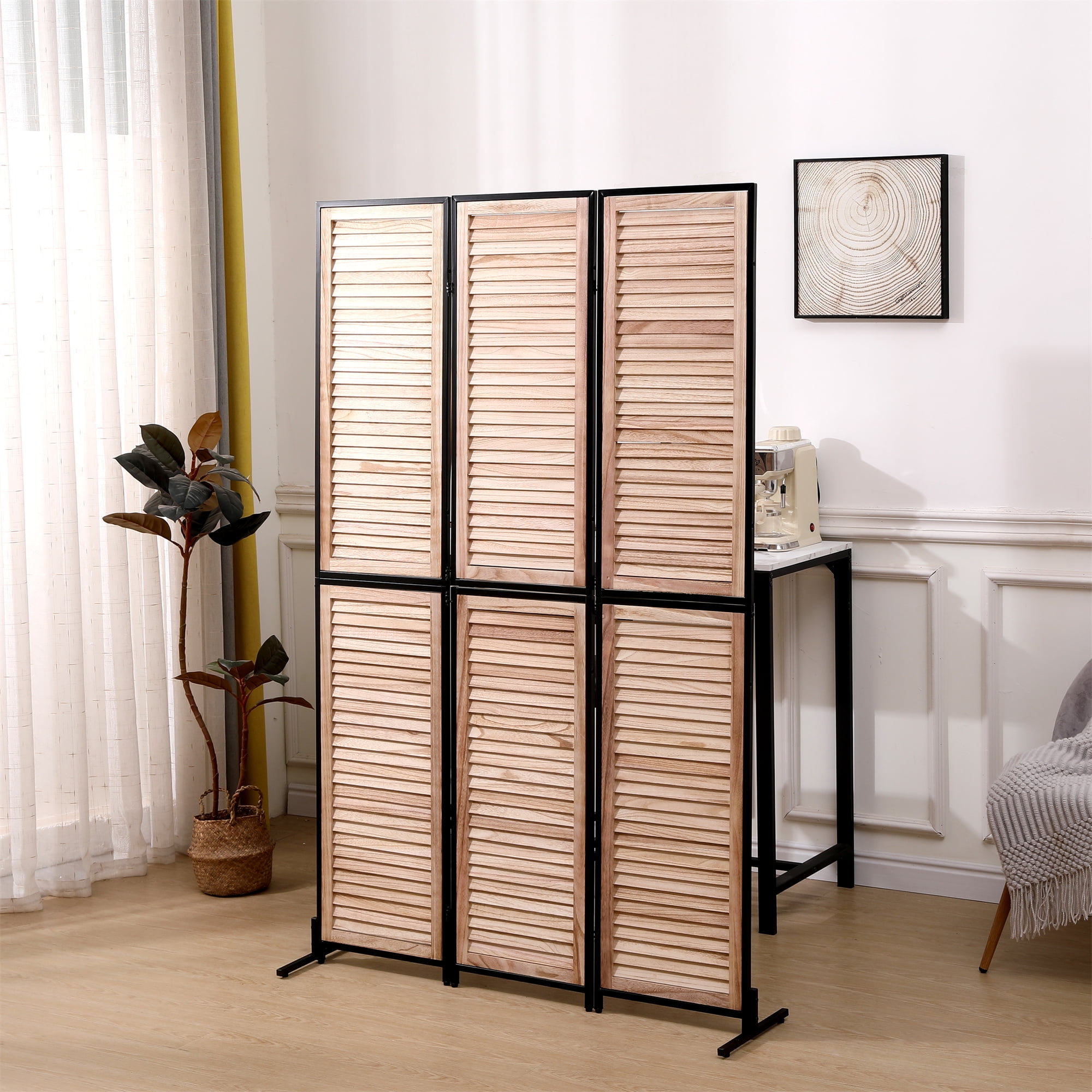 Miniyam 3 Panels Privacy Screen, 5.9 FT Tall Freestanding Folding Partition Wall Dividers Screen for Home Office Restaurant Bedroom, Natural