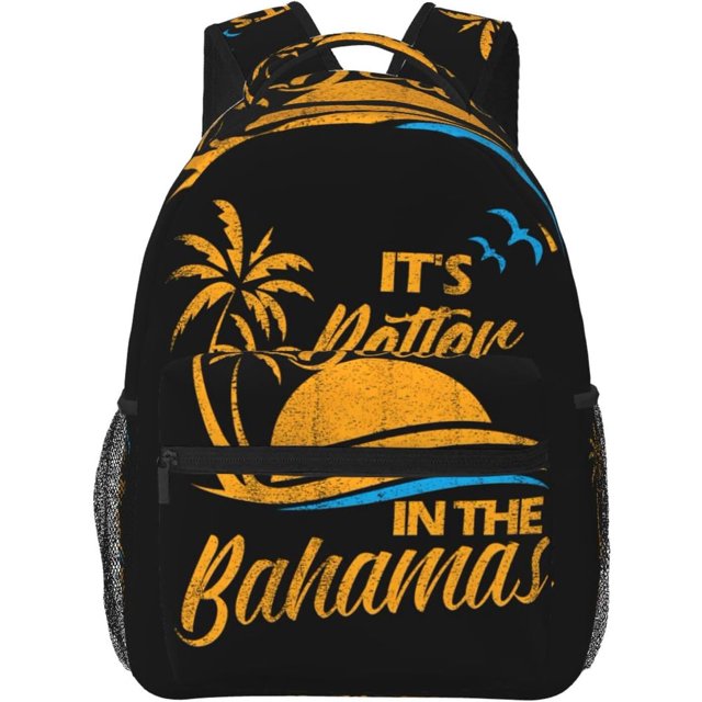 Bahamas Vacation Beach Travel Islands Casual Backpack Travel Pack Bag Laptop Backpacks With Side Pockets Front Zipper Pockets Bookpack Daypack Picnic Rucksack Computer Bag
