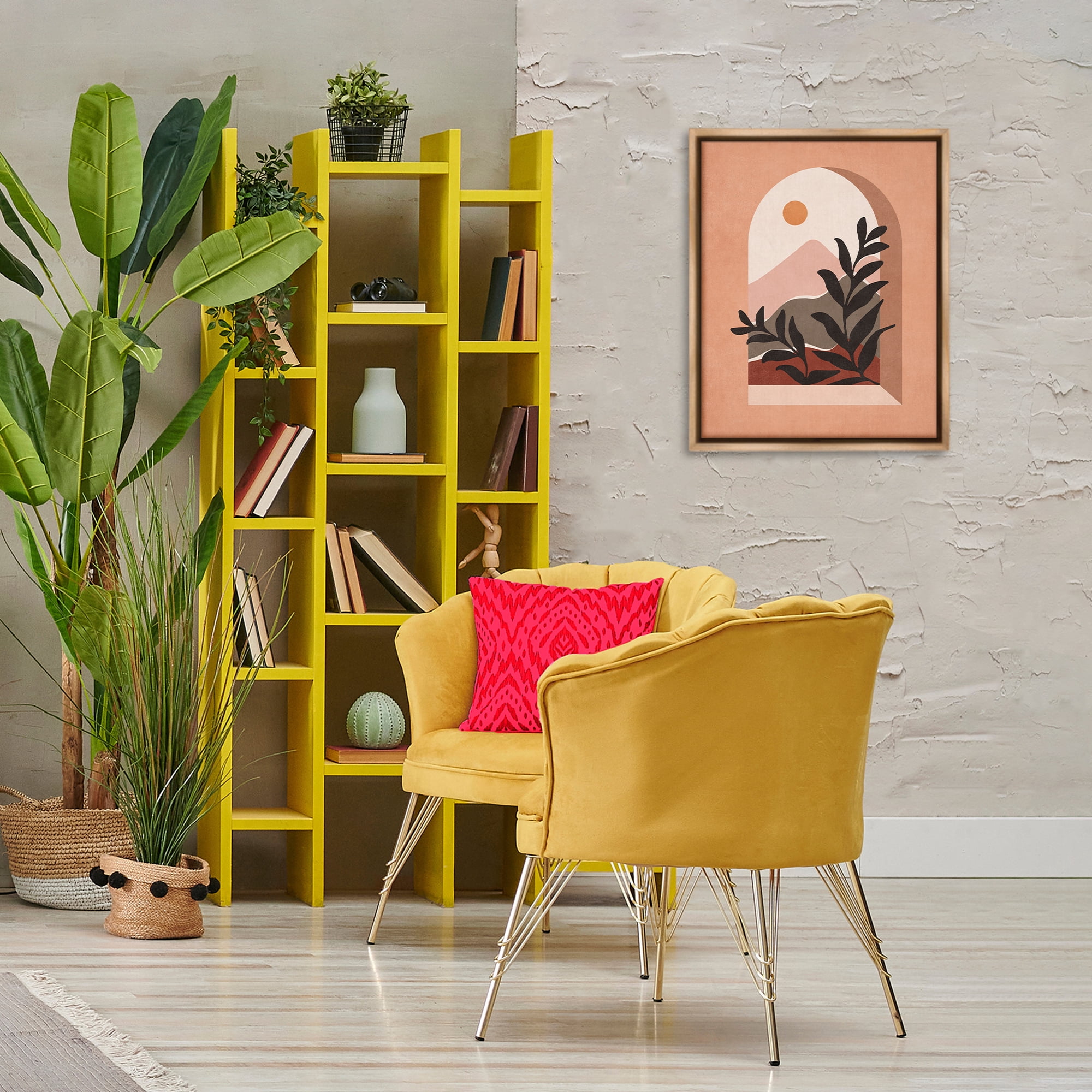 Stupell Industries Terracotta Boho Window Landscape & Nature Painting Brown Floater Framed Canvas Art Print Wall Art, 17 x 21