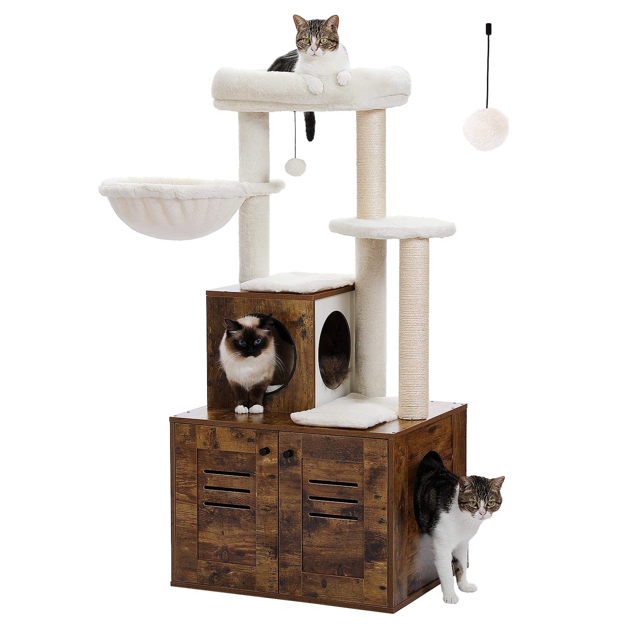 Pefilos 50" Cat Tree Tower for Indoor Cats with Hammocks, Multi-Level Cat Condo for Adult Cats Play House Activity Center Cats with Litter Box Included, Brown Pefilos 50" Cat Tree Tower for Indoor Cats with Hammocks, Multi-Level Cat Condo for Adult Cats Play House Activity Center Cats with Litter Box Included, Brown