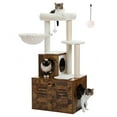 thumbnail image 4 of Pefilos 50" Wood Cat Tree Tower for Adult Cats with Litter Box Included, Multi-Level Cat Condo for Indoor Cat Play House Activity Center with Scratching Post, Brown, 4 of 8